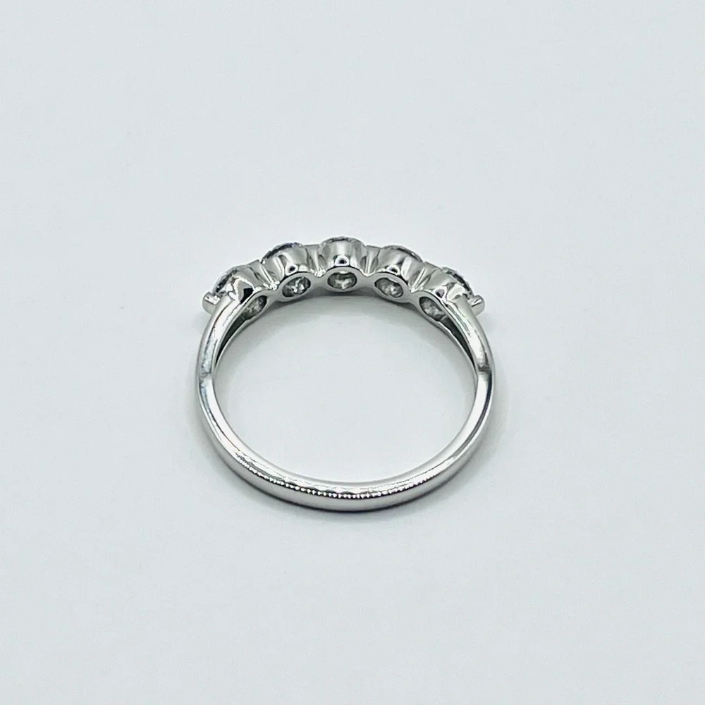 1.00 CT 950 Platinum Brilliant Round Five Stones VS2 Lab Diamond Ring Band - Picture 6 of 8